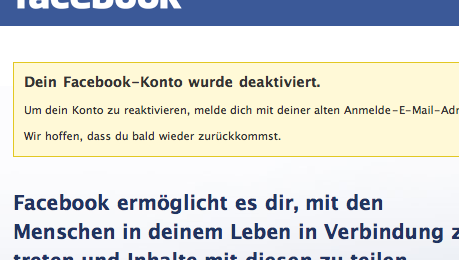 Facebook Konto deaktiviert